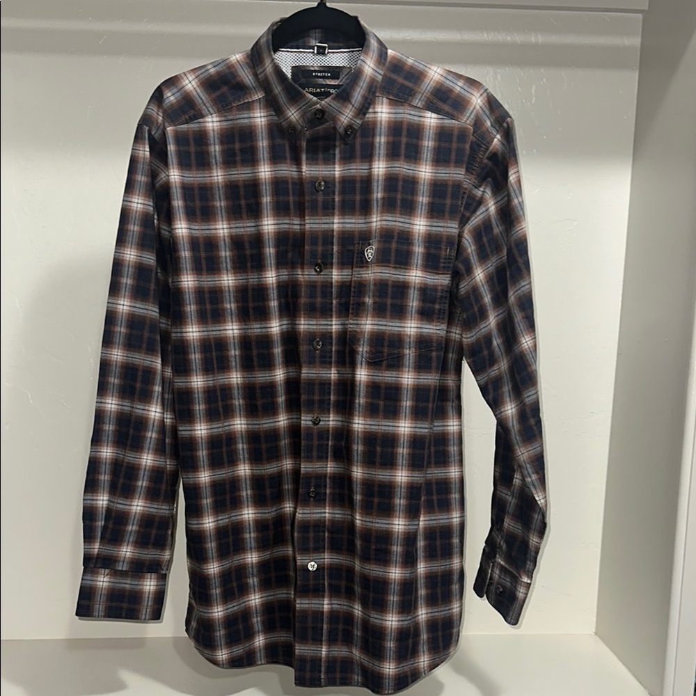 Cinch Casual Button Down Shirt Brown and Blue